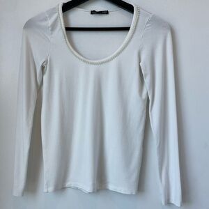 White Long Sleeve with pearl crew line design Size S